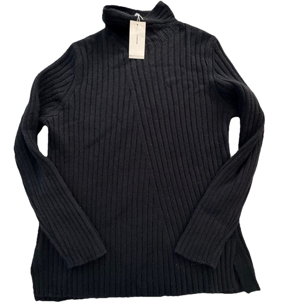 New Vince Sweater Womens Large Black Ribbed Turtleneck Wool Cashmere $395 NWT